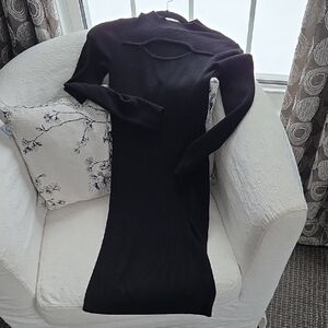 Chic Black Long Sleeve Knit Women's Dress